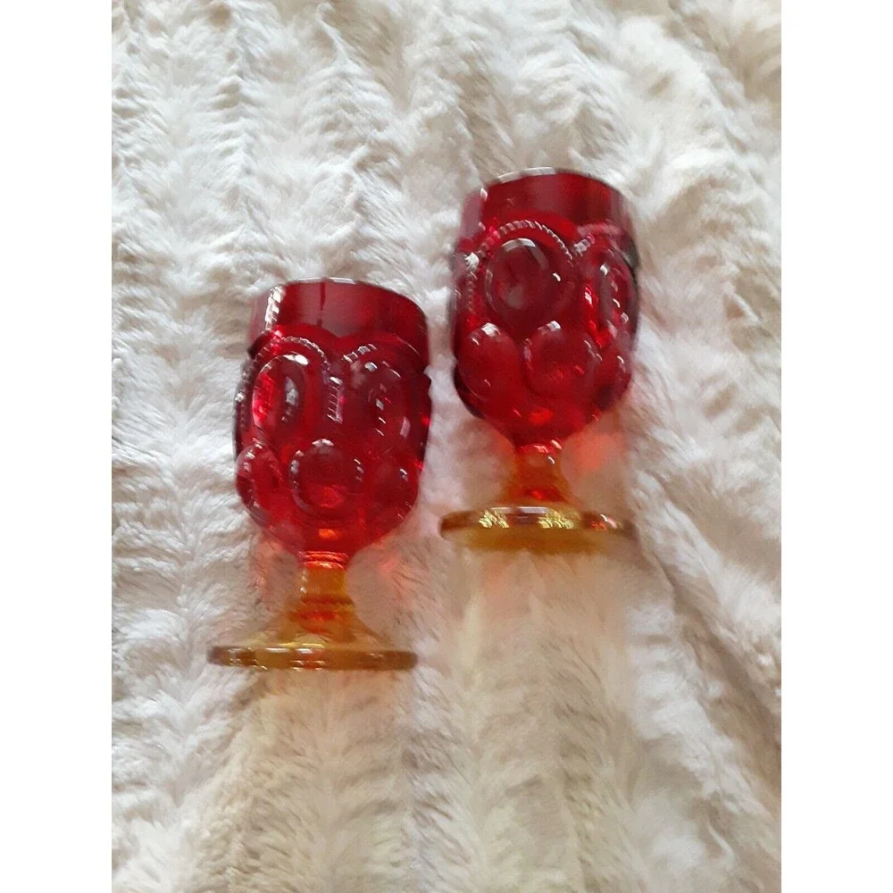 VTG LE Smith Moon And Stars Amberina Two Glass Goblets And 6 Candy Dish